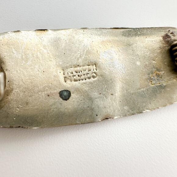 Antique Mother of Pearl Brooch Alpaca Silver with Old Double C Clasp - Picture 8 of 13